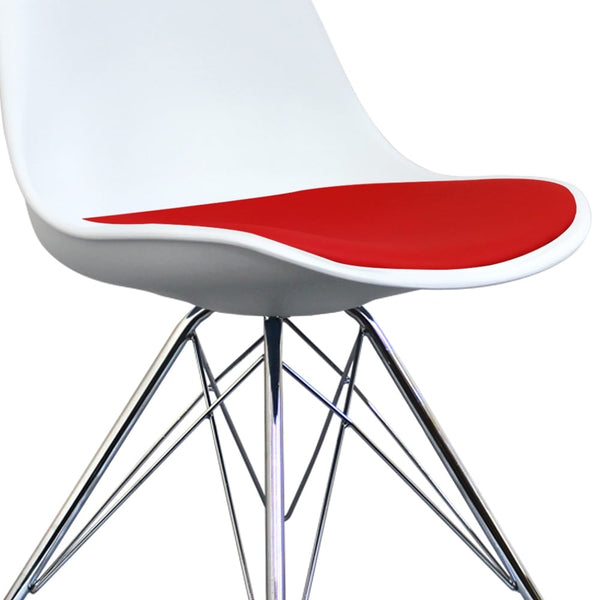 Soho White and Red Dining Chair with Chrome Metal Legs