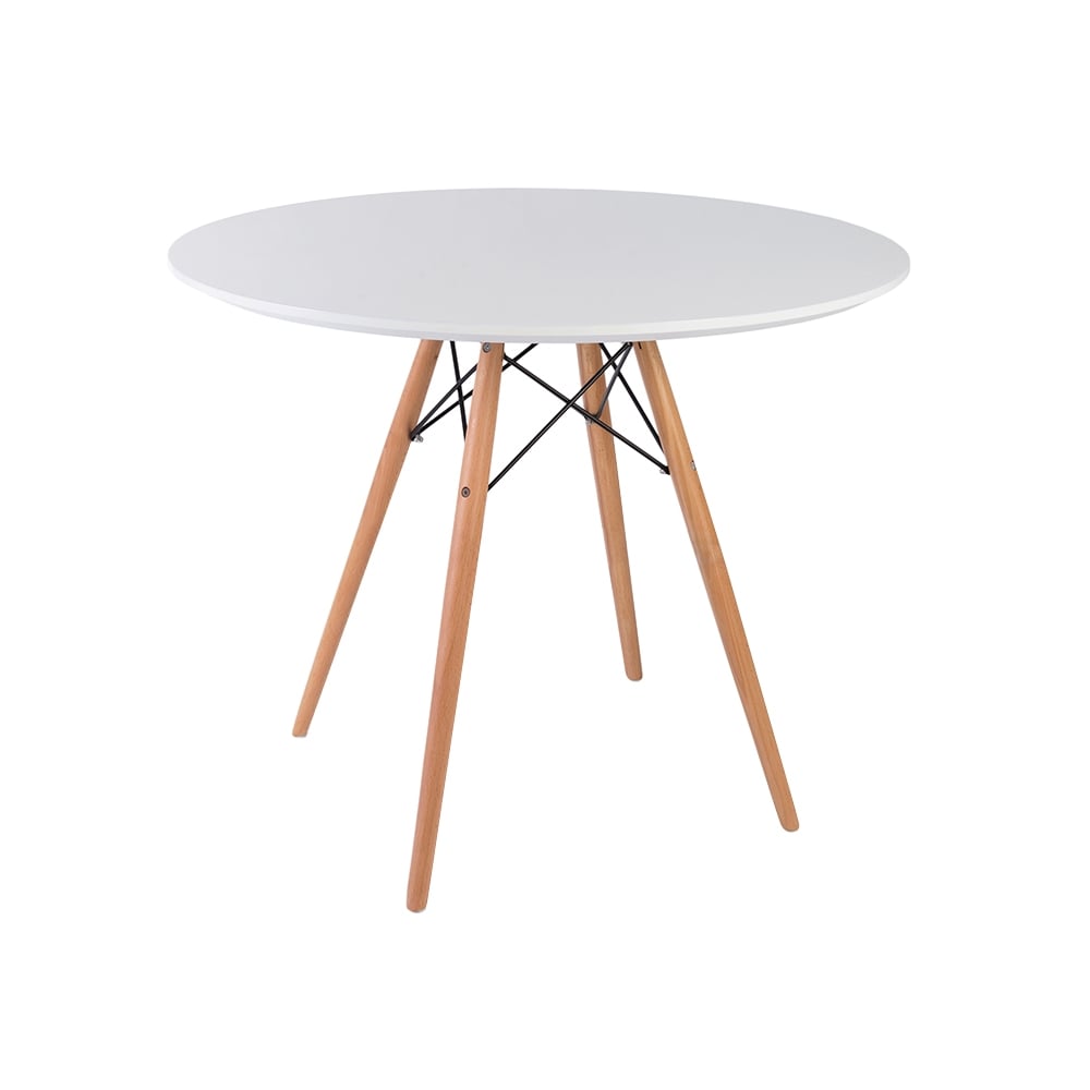 Soho Medium White Circular Dining Table with Beech Wood Legs