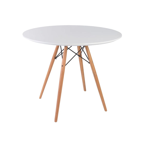 Soho Medium White Circular Dining Table with Beech Wood Legs