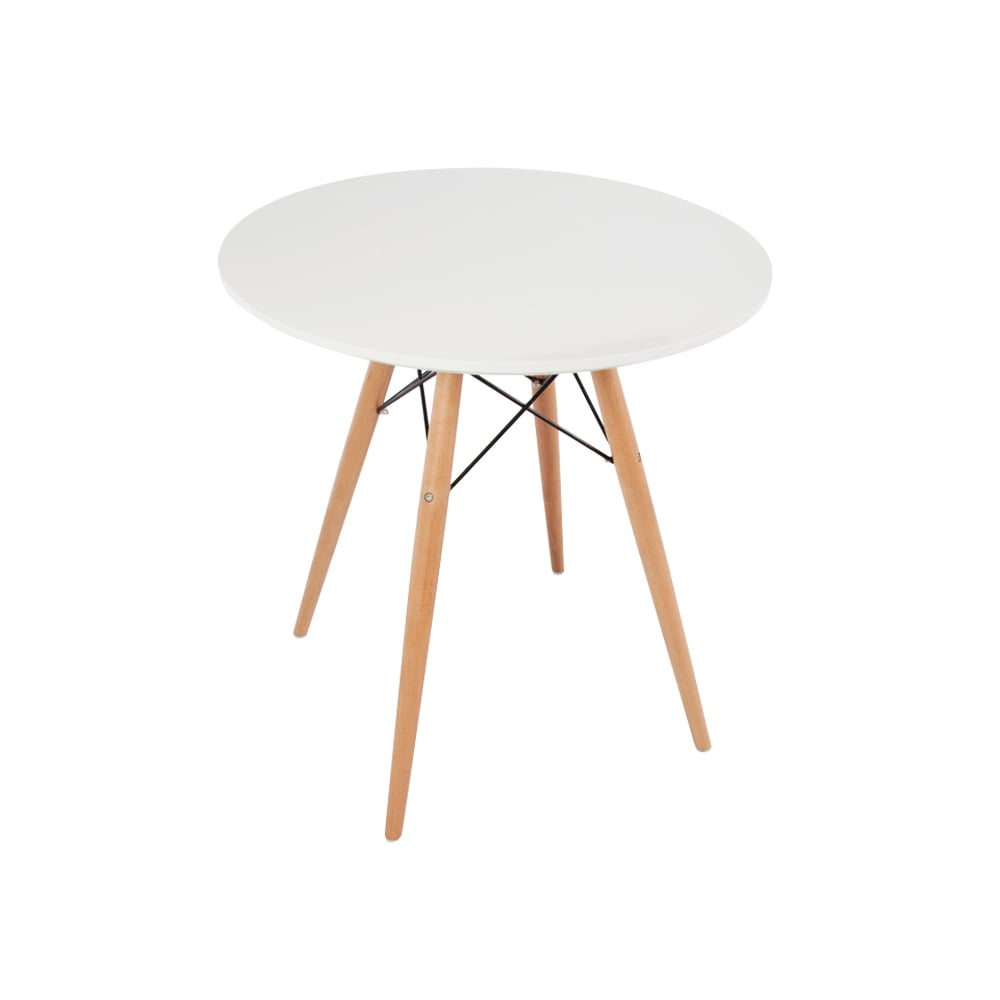 Soho Small White Circular Dining Table with Beech Wood Legs