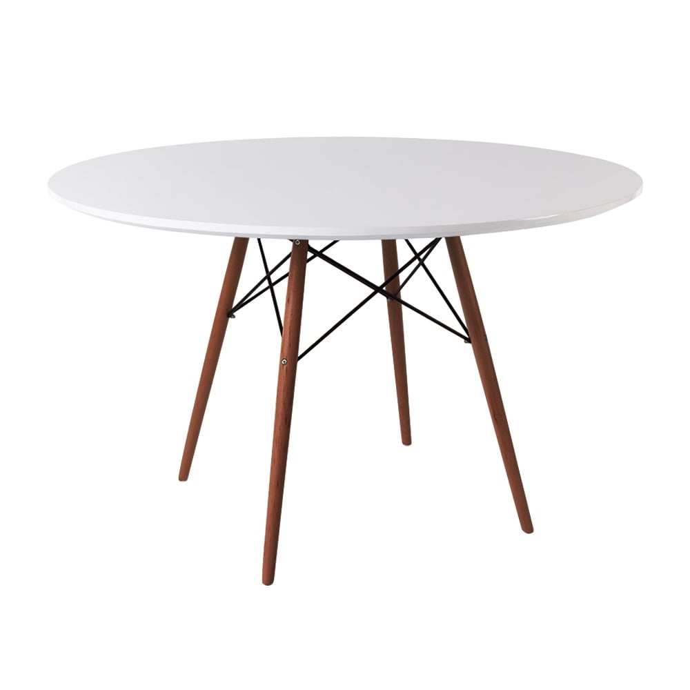 Soho Large White Circular Dining Table with Walnut Wood Legs