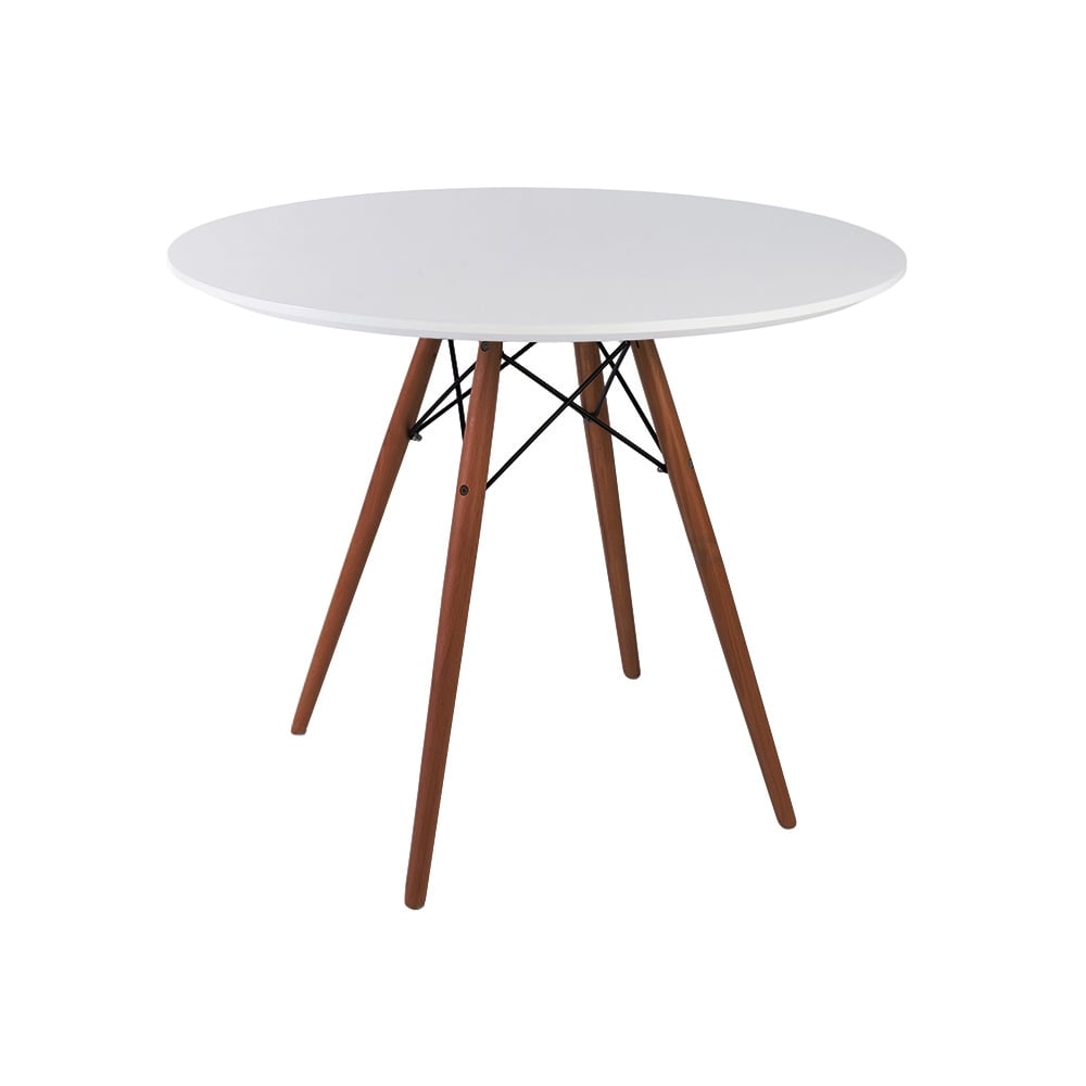 Soho Medium White Circular Dining Table with Walnut Wood Legs