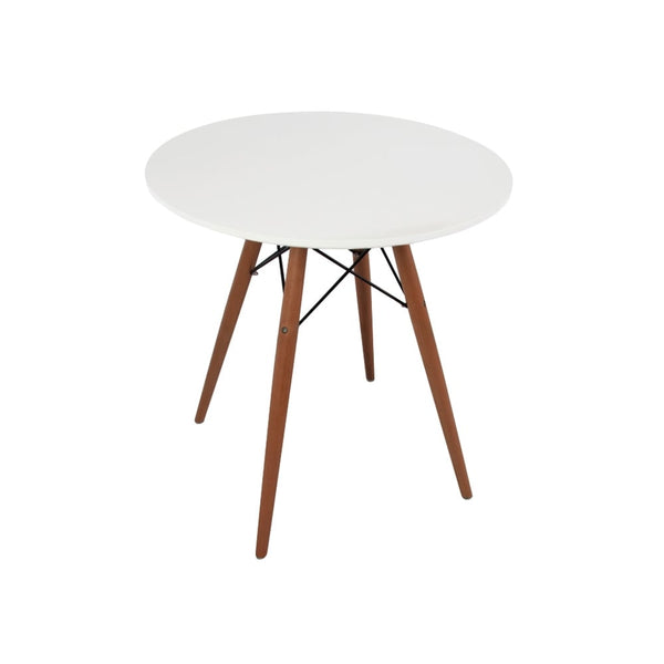 Soho Small White Circular Dining Table with Walnut Wood Legs