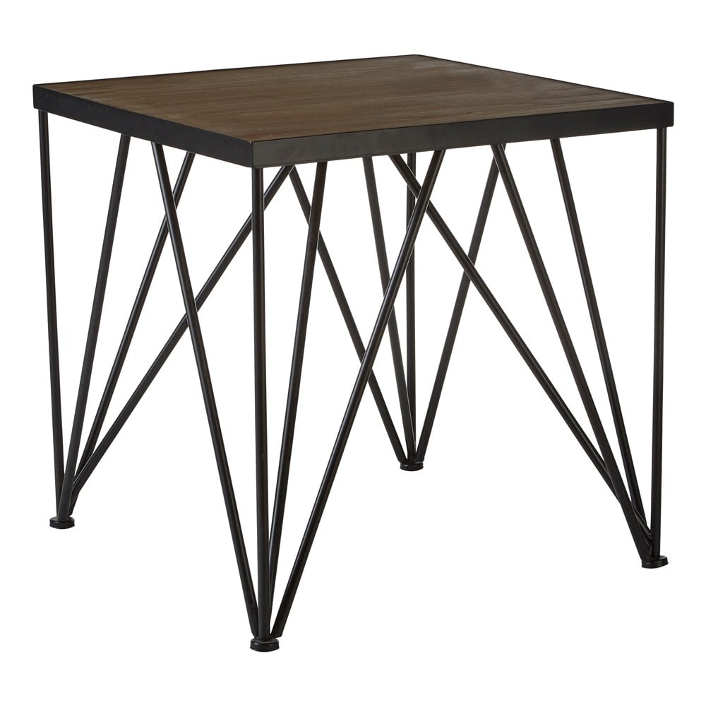 Industrial Style Dark Wood and Metal Square Side Table