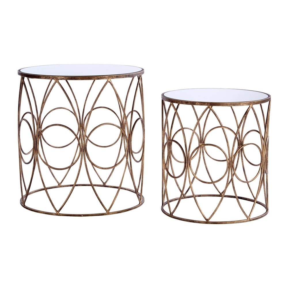 Nest of Mirrored Top Side Tables with Antiqued Gold Frame