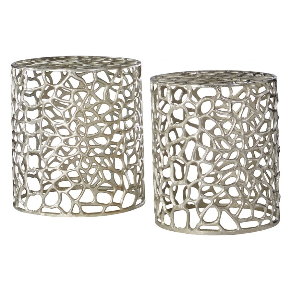 Silver Circular Side Tables with Cut Out Detail