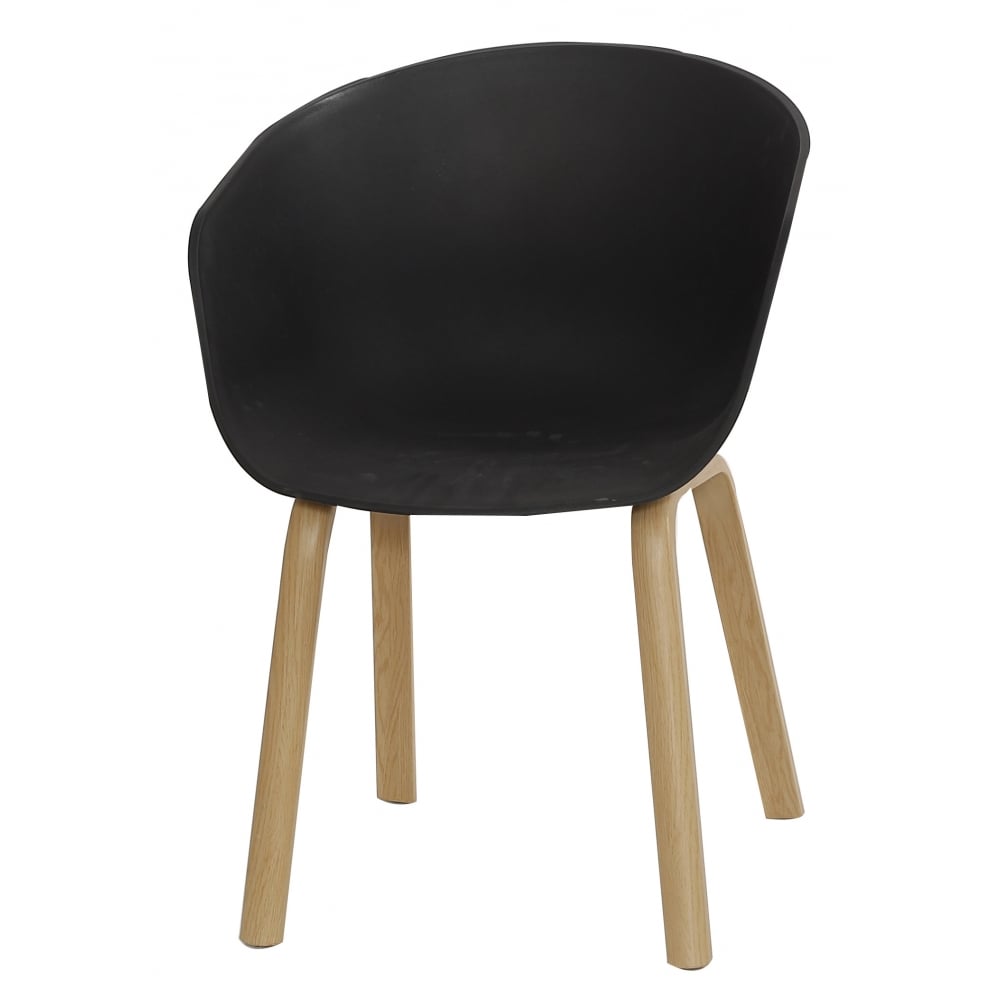 Soho Black Plastic Armchair With Light Wood Legs