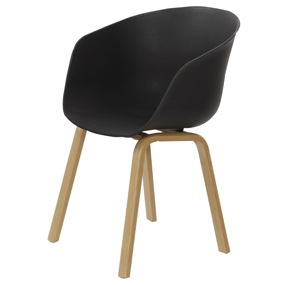 Soho Black Plastic Armchair With Light Wood Legs