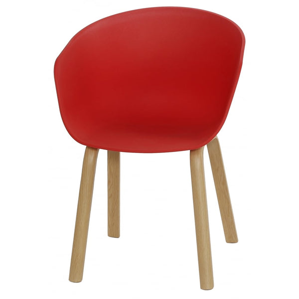 Soho Red Plastic Armchair With Light Wood Legs