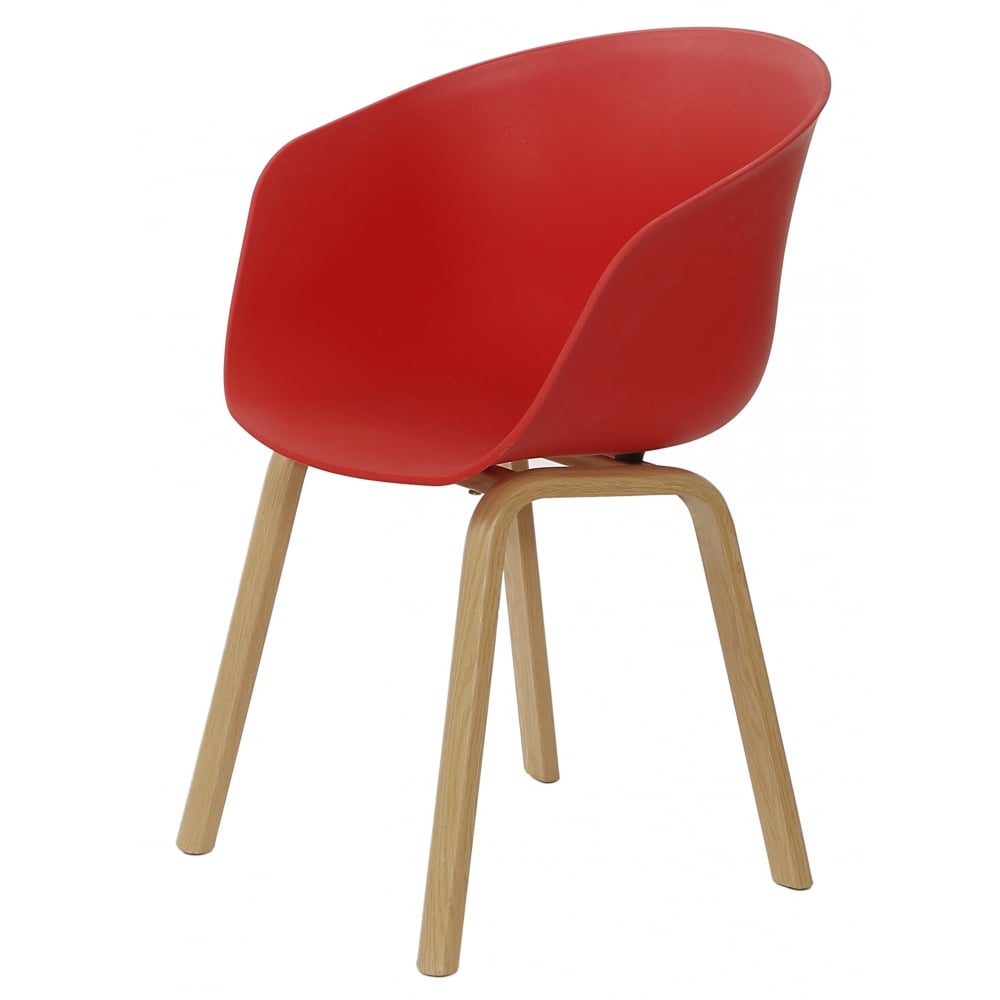 Soho Red Plastic Armchair With Light Wood Legs