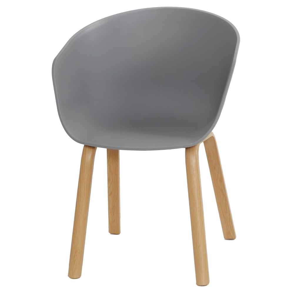 Soho Grey Plastic Armchair With Light Wood Legs