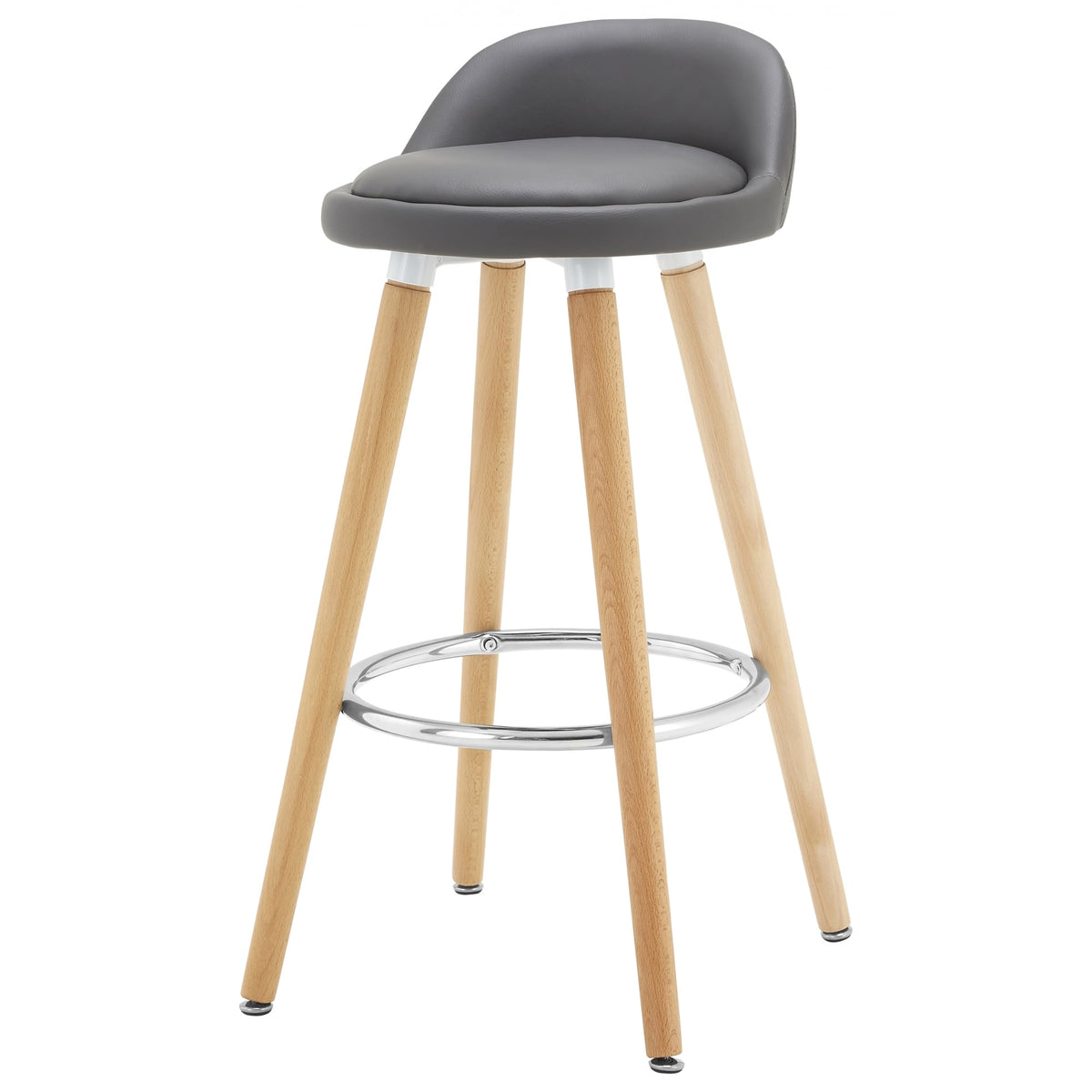 Contemporary Grey Faux Leather Bar Stool with Beech Legs