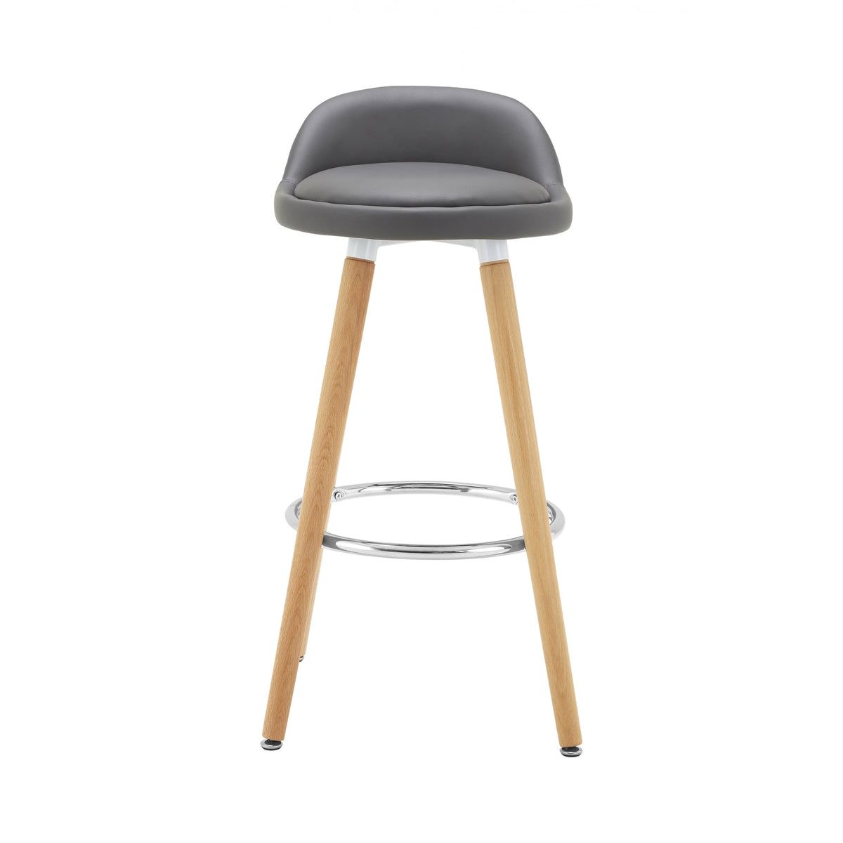 Contemporary Grey Faux Leather Bar Stool with Beech Legs