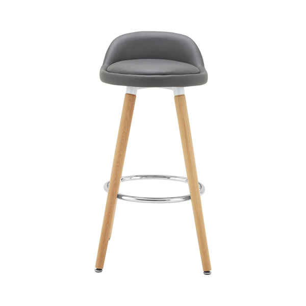 Contemporary Grey Faux Leather Bar Stool with Beech Legs