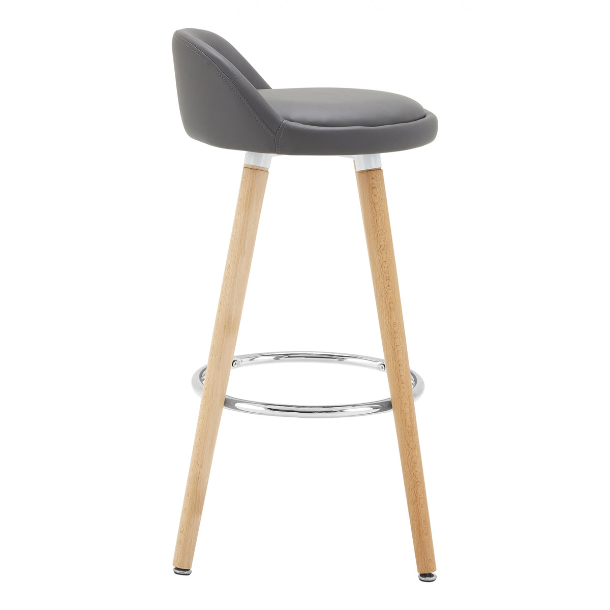 Contemporary Grey Faux Leather Bar Stool with Beech Legs