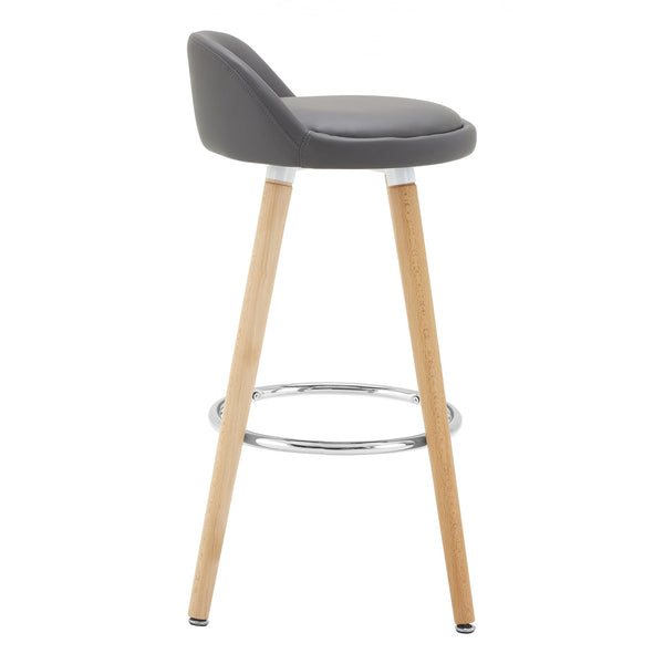 Contemporary Grey Faux Leather Bar Stool with Beech Legs