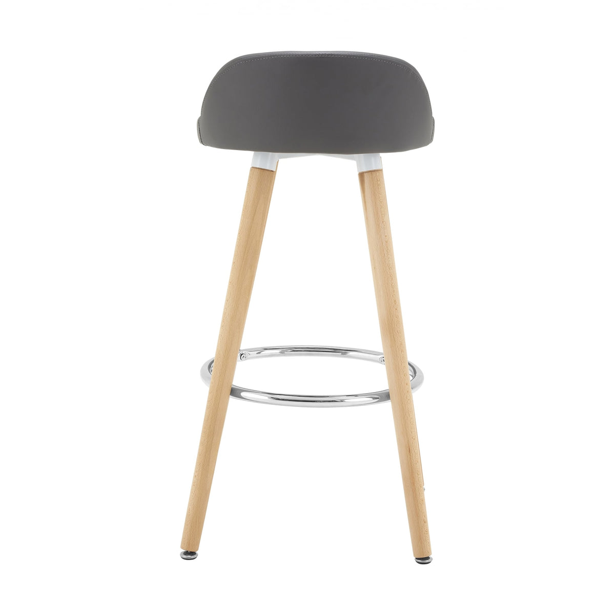 Contemporary Grey Faux Leather Bar Stool with Beech Legs