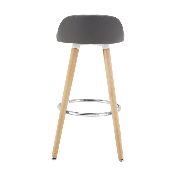 Contemporary Grey Faux Leather Bar Stool with Beech Legs