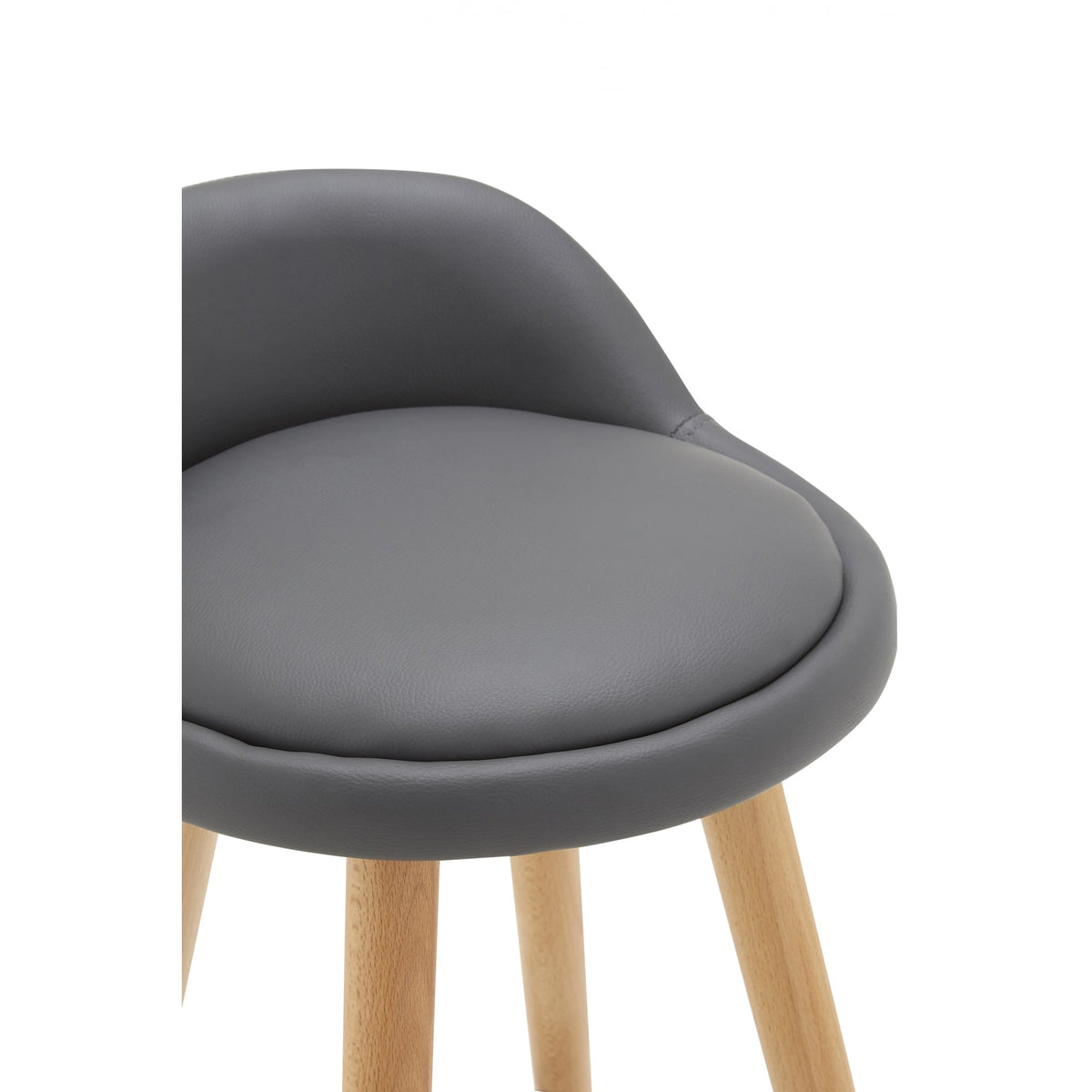 Contemporary Grey Faux Leather Bar Stool with Beech Legs