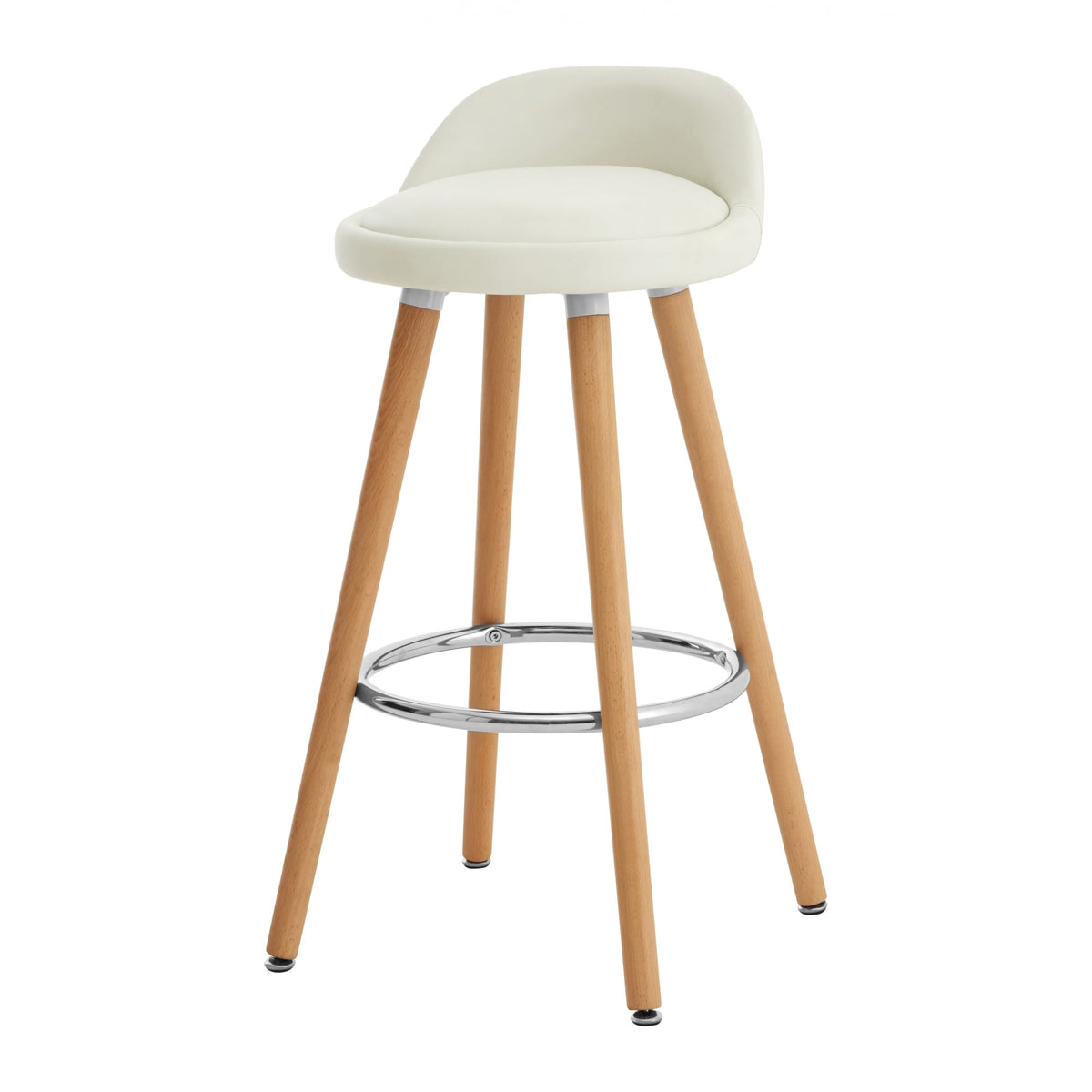Contemporary White Faux Leather Bar Stool with Beech Legs