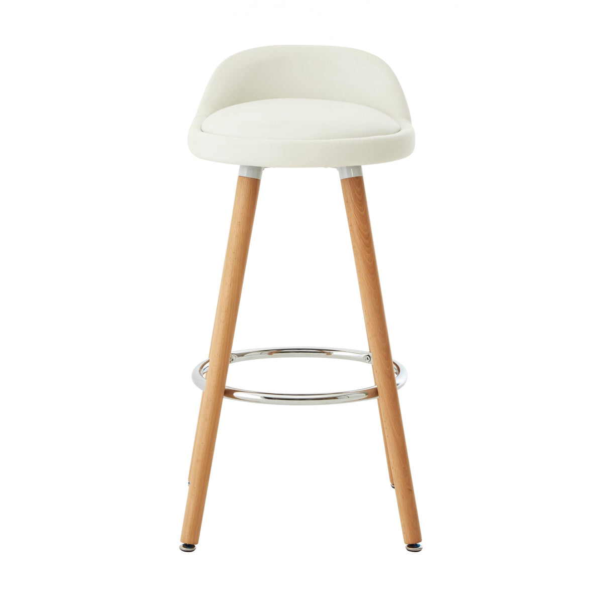 Contemporary White Faux Leather Bar Stool with Beech Legs
