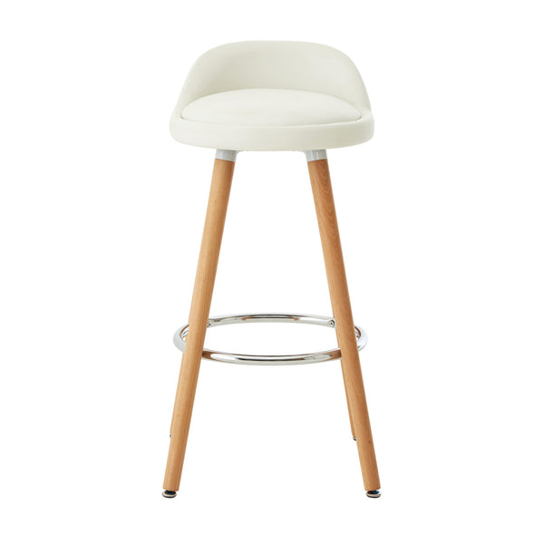 Contemporary White Faux Leather Bar Stool with Beech Legs
