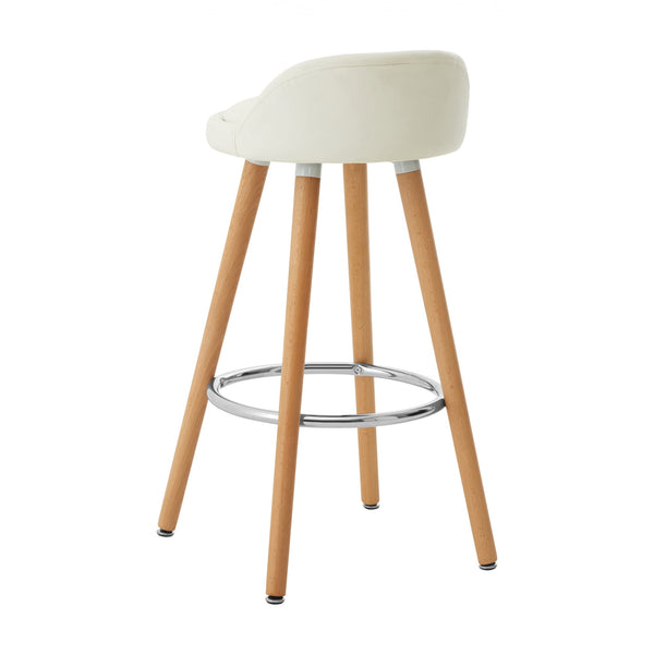 Contemporary White Faux Leather Bar Stool with Beech Legs