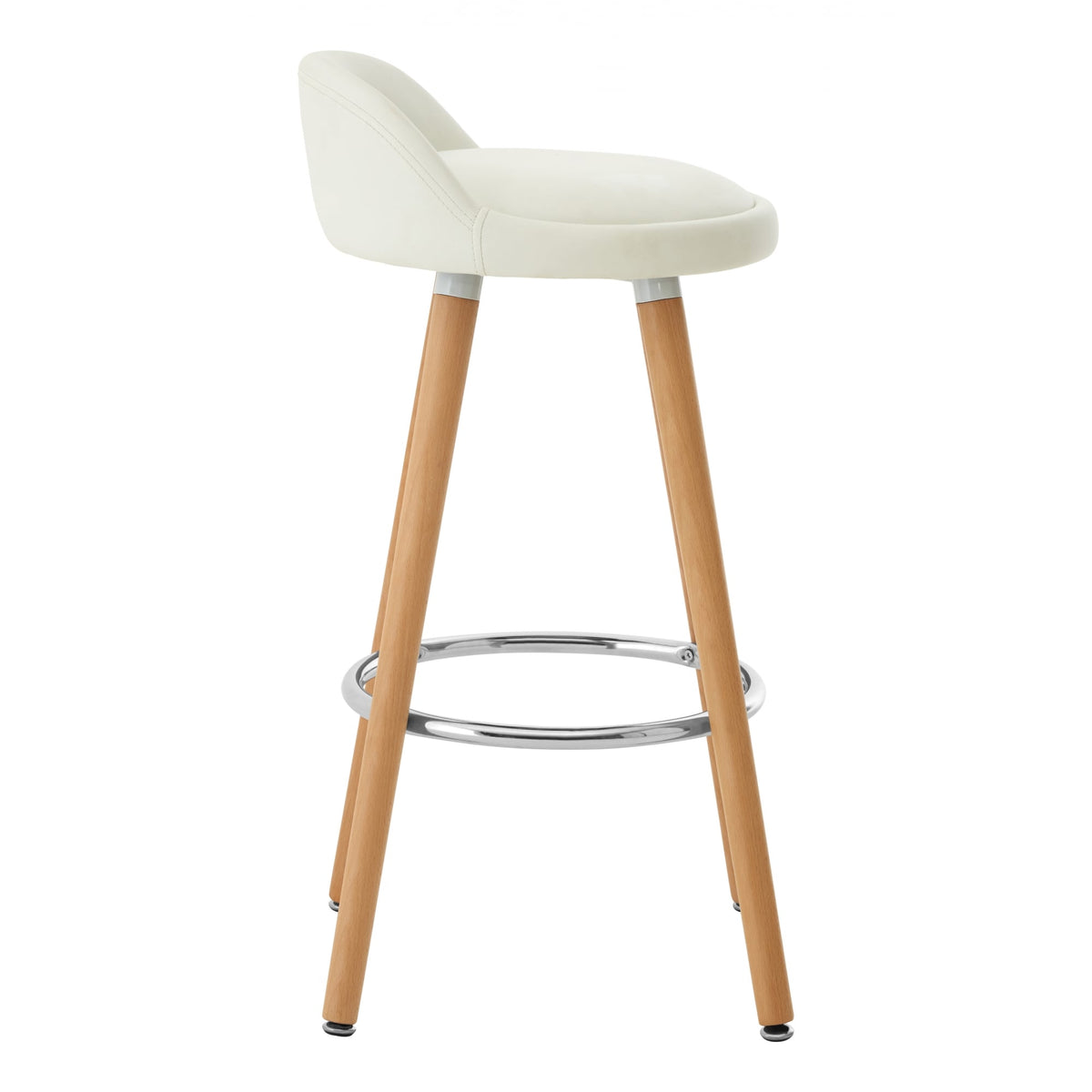 Contemporary White Faux Leather Bar Stool with Beech Legs
