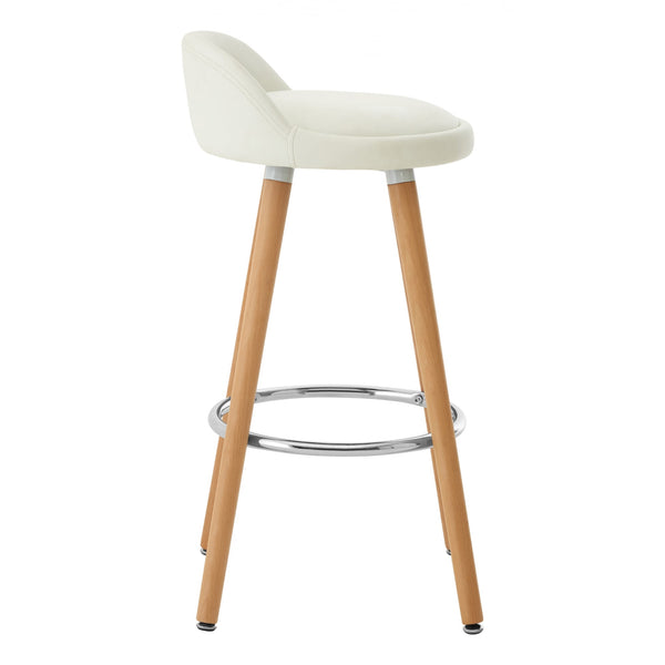 Contemporary White Faux Leather Bar Stool with Beech Legs