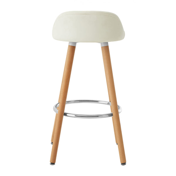 Contemporary White Faux Leather Bar Stool with Beech Legs
