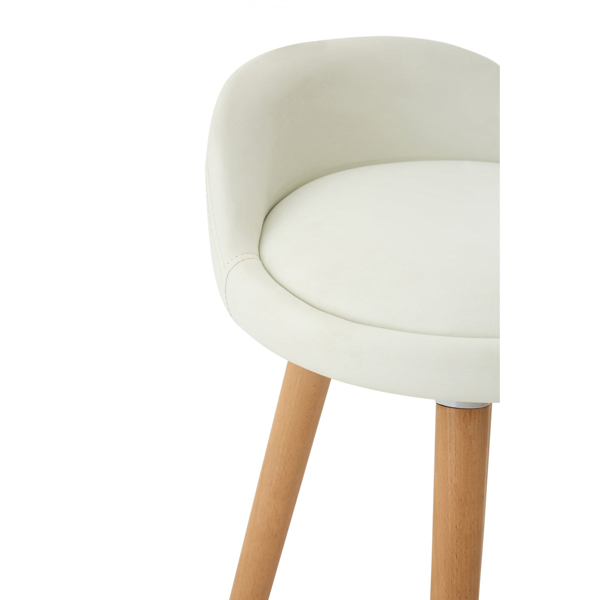 Contemporary White Faux Leather Bar Stool with Beech Legs