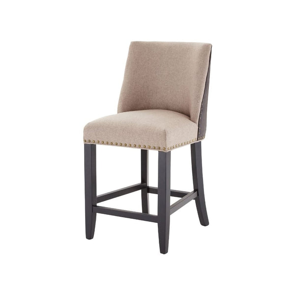 Beige Fabric and Brown Faux Leather Rodeo Bar Stool