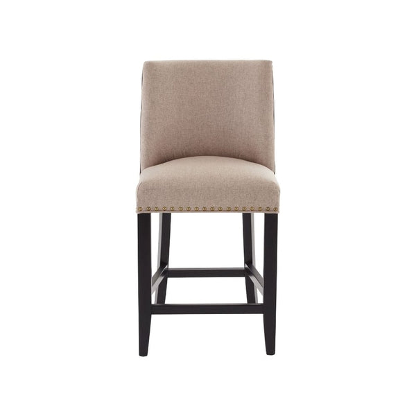 Beige Fabric and Brown Faux Leather Rodeo Bar Stool