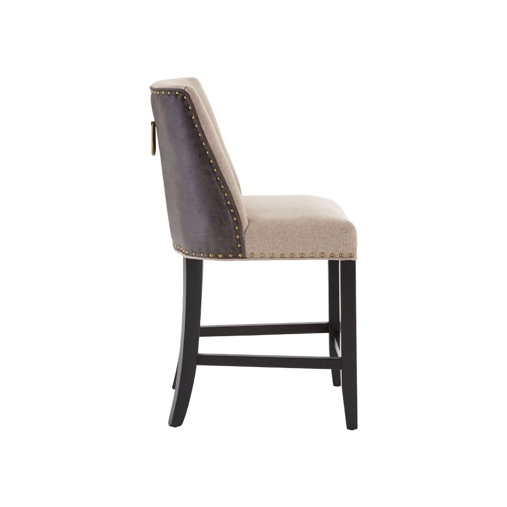Beige Fabric and Brown Faux Leather Rodeo Bar Stool