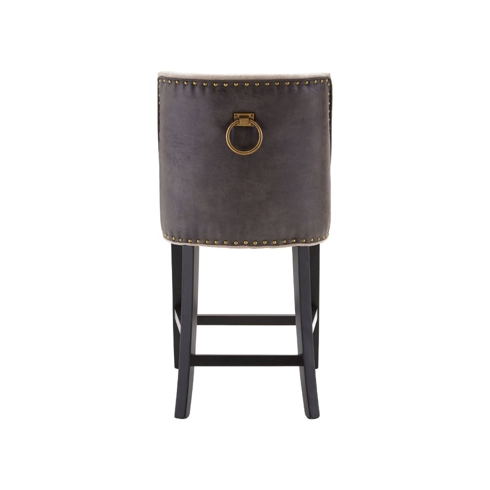 Beige Fabric and Brown Faux Leather Rodeo Bar Stool