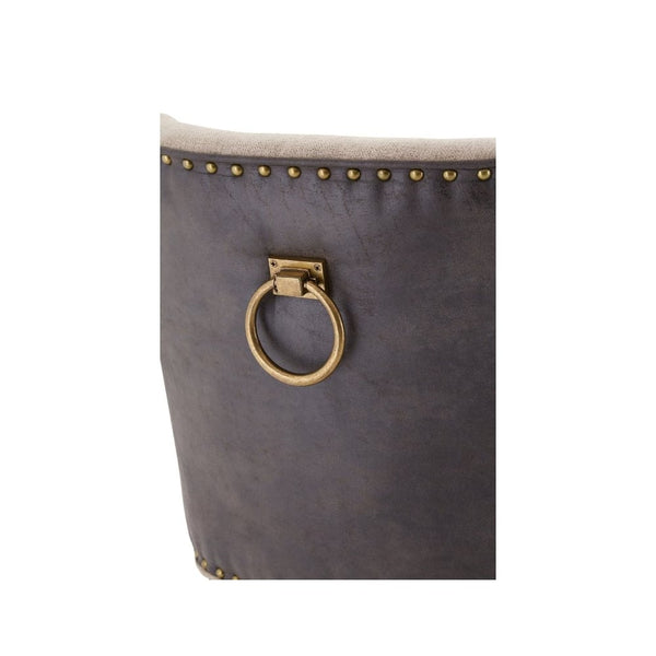 Beige Fabric and Brown Faux Leather Rodeo Bar Stool