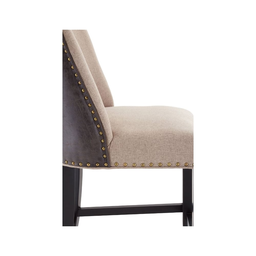 Beige Fabric and Brown Faux Leather Rodeo Bar Stool