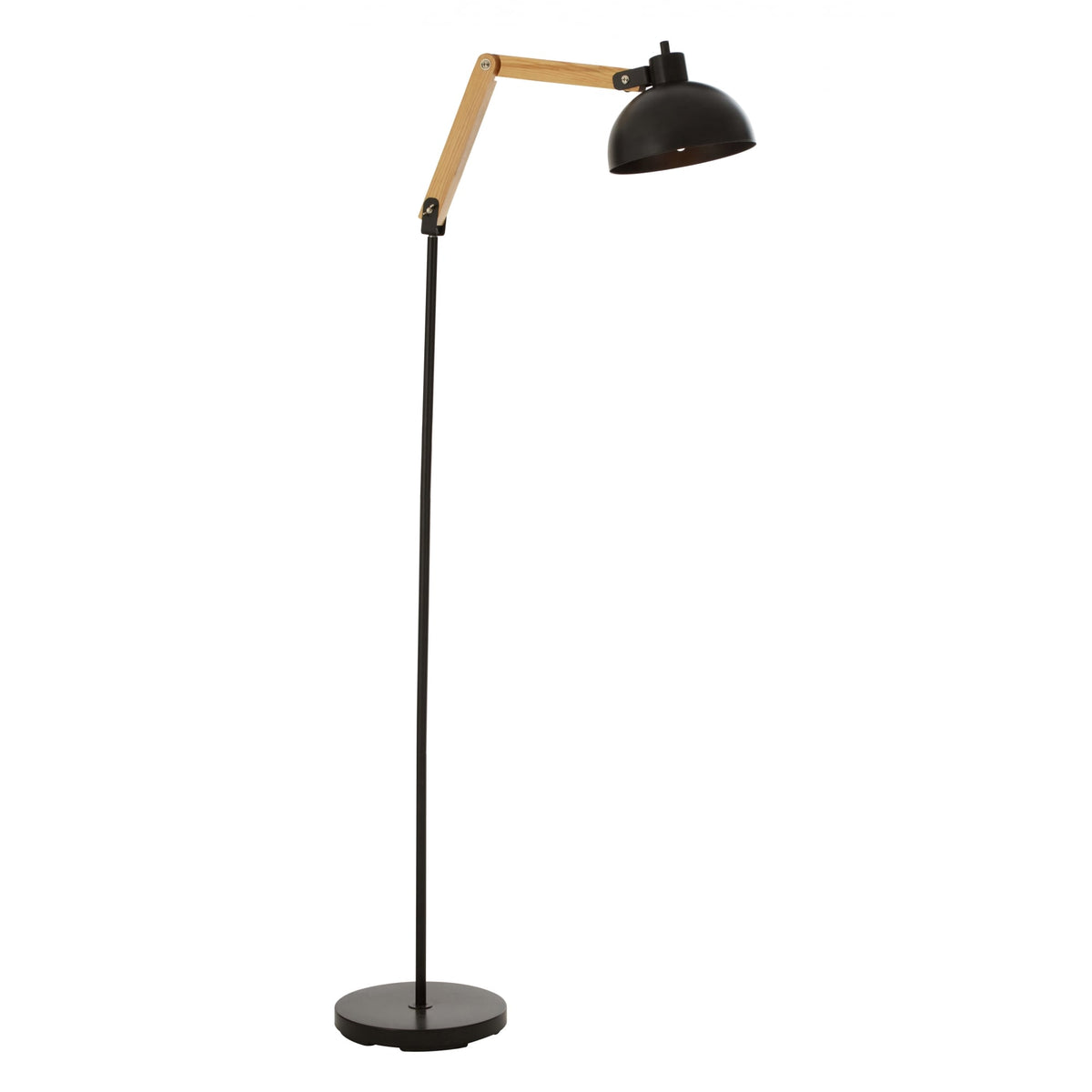 Black Metal and Wooden Angle Floor Lamp