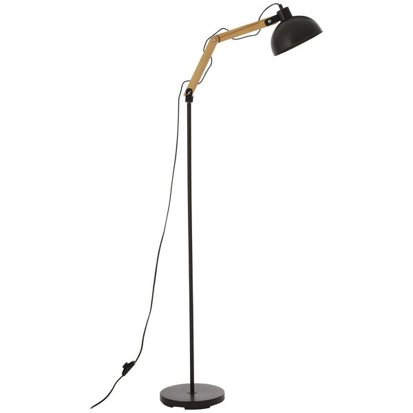 Black Metal and Wooden Angle Floor Lamp