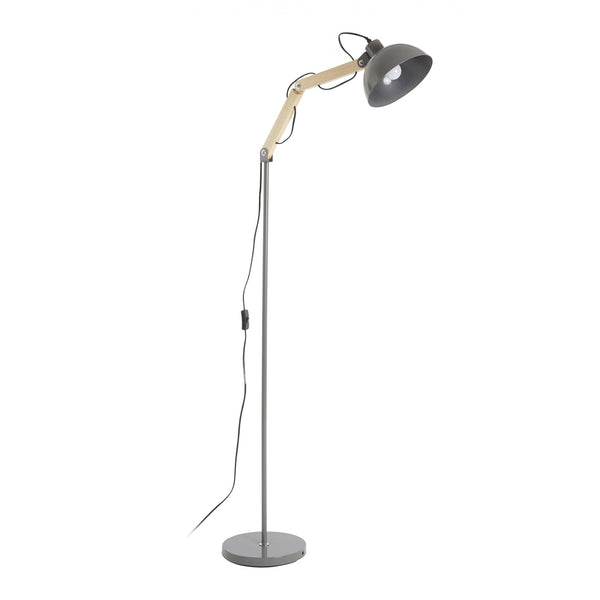 Grey Metal and Wooden Angle Floor Lamp
