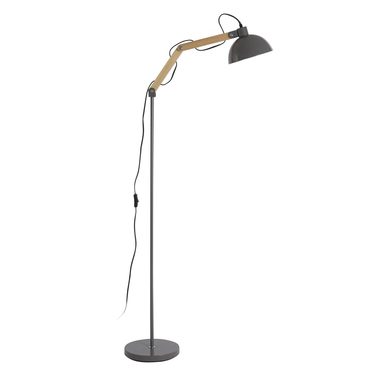 Grey Metal and Wooden Angle Floor Lamp