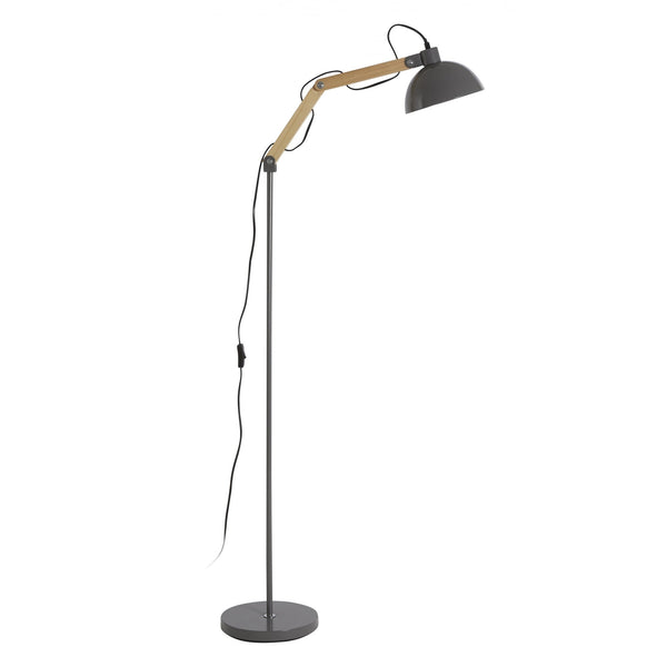 Grey Metal and Wooden Angle Floor Lamp