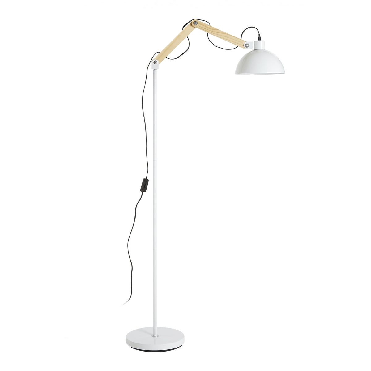 White Metal and Wooden Angle Floor Lamp