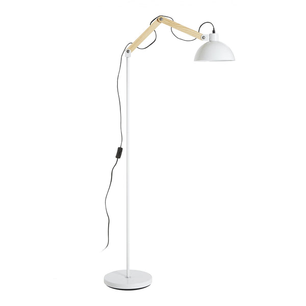 White Metal and Wooden Angle Floor Lamp