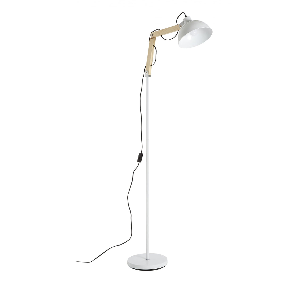 White Metal and Wooden Angle Floor Lamp