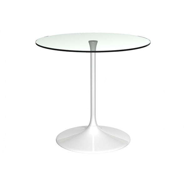 Pedestal Medium Dining Table Clear Glass and White
