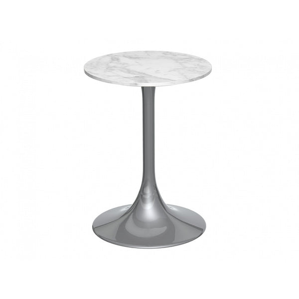 Pedestal Side Table White Marble and Smoked Chrome