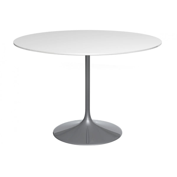Pedestal Large Dining Table White Gloss and Smoked Chrome