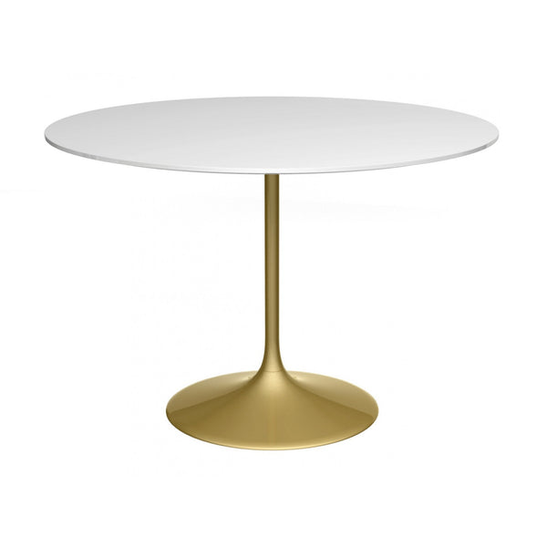 Pedestal Large Dining Table White Gloss and Brass