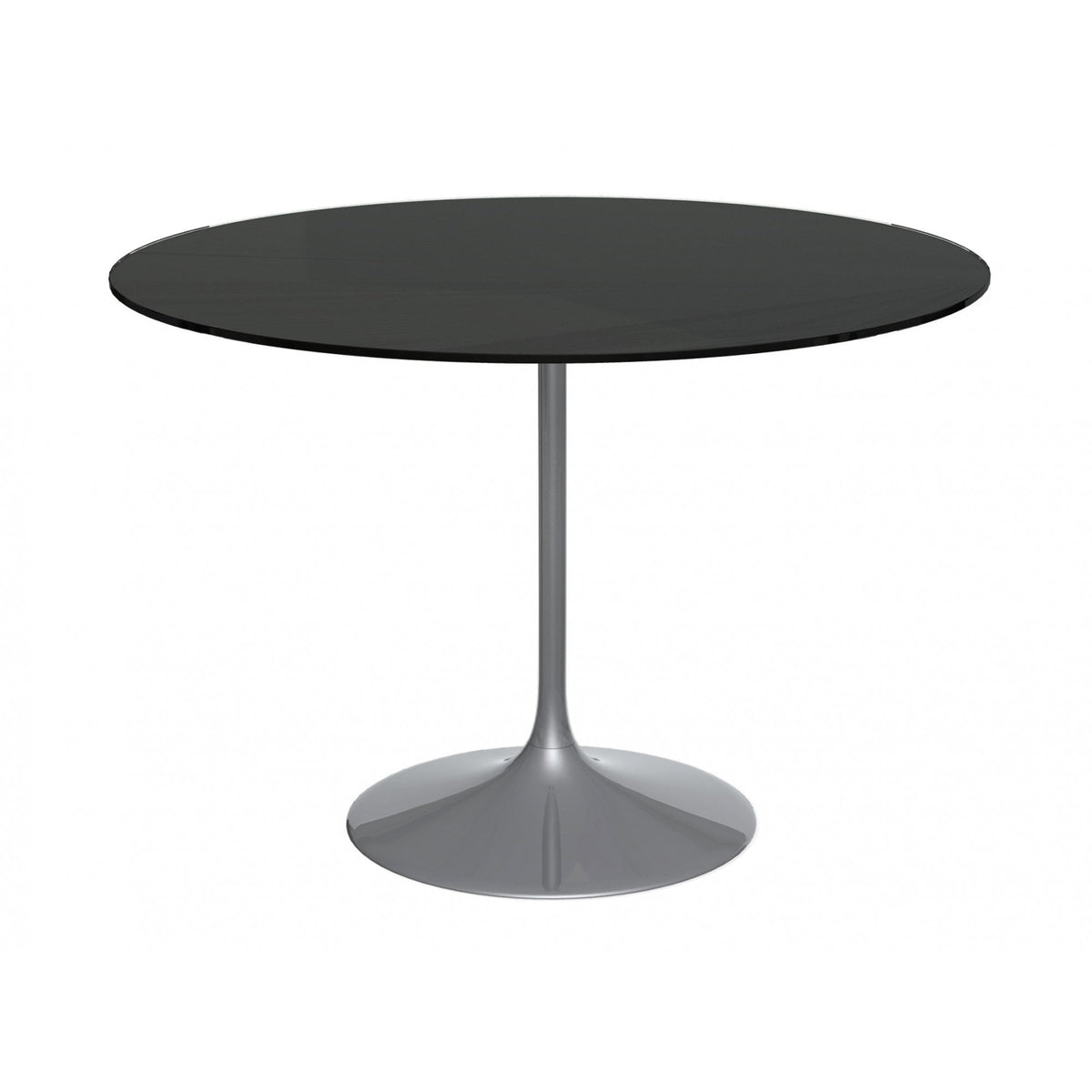 Pedestal Large Dining Table Black Glass and Smoked Chrome